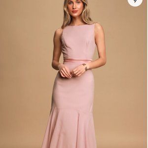 Truly Lovely Dusty Lavender High-Low Trumpet Hem Midi Dress